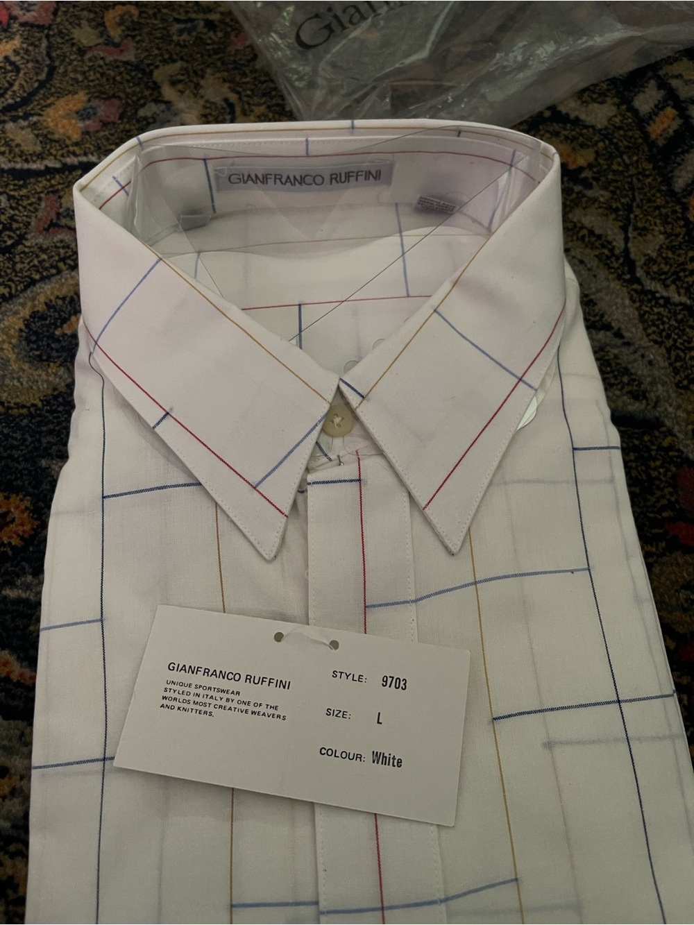 Ganni White Windowpane Dress Shirt with Multicolor Grid Lines
